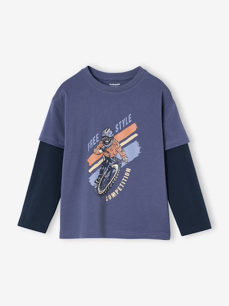 Jongensshirt met dubbele mouwen blauw+gemêleerd wit+kaki+marineblauw+nachtblauw - vertbaudet enfant 