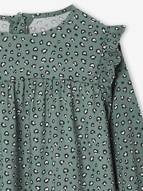 Bedrukte jurk met ruches voor meisjes marineblauw+saliegroen+vanille - vertbaudet enfant 