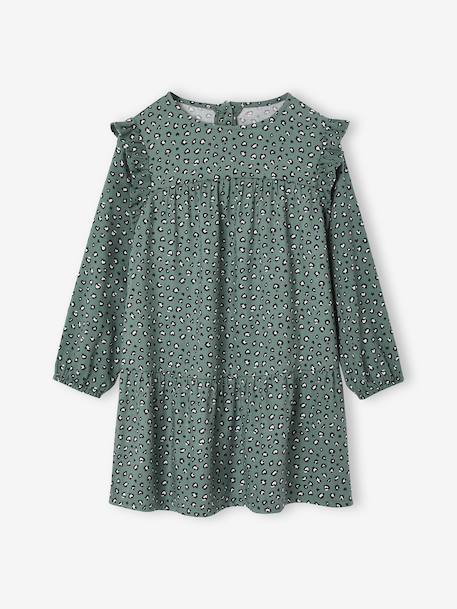 Bedrukte jurk met ruches voor meisjes marineblauw+saliegroen+vanille - vertbaudet enfant 