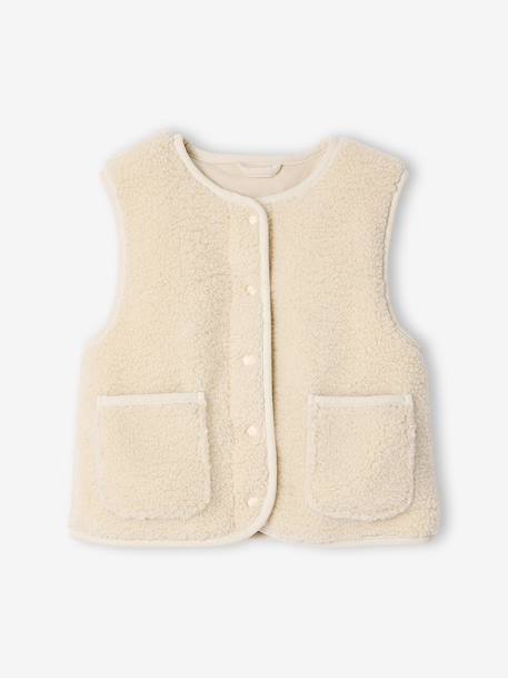 Mouwloos meisjesvest van sherpa pruim+rouge+vanille - vertbaudet enfant 