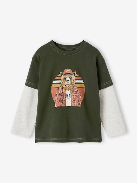 Jongensshirt met dubbele mouwen blauw+gemêleerd wit+kaki+marineblauw+nachtblauw - vertbaudet enfant 
