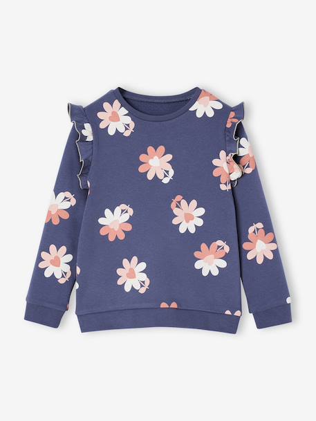 Meisjessweater met ruches op de mouwen groengrijs+inktblauw+vanille - vertbaudet enfant 