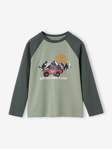 Oeko-Tex® grafisch jongens-T-shirt met raglanmouwen gemêleerd wit+kaki+korstmos+pecannoot - vertbaudet enfant 