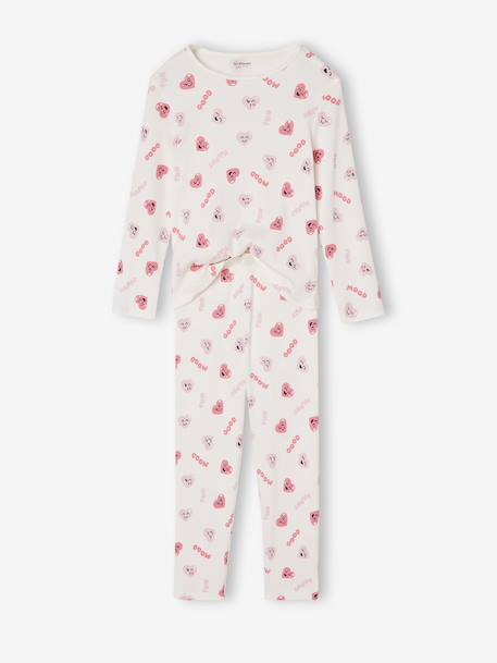 Set van 2 pyjama's in ribstof met hartenprint voor meisjes marineblauw - vertbaudet enfant 