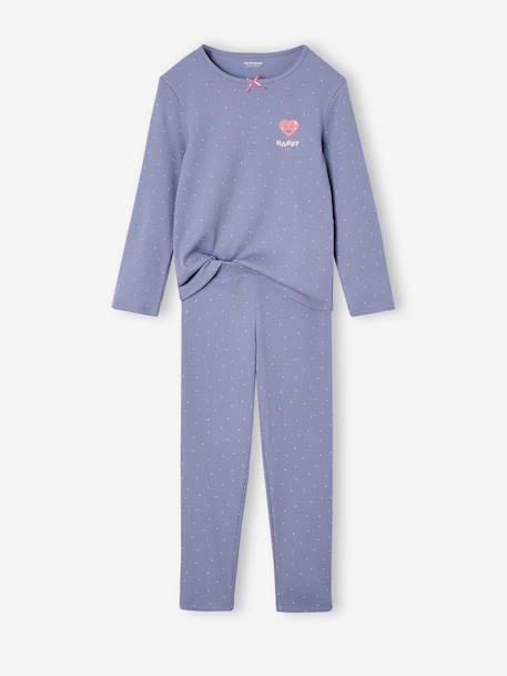 Set van 2 pyjama's in ribstof met hartenprint voor meisjes marineblauw - vertbaudet enfant 