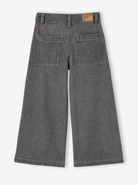 Wijde jeans met plooien voor meisjes denimgrijs+middenblauw - vertbaudet enfant 