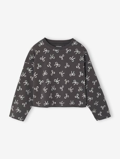 T-shirt crop top voor meisjes met lange mouwen antraciet+ecru - vertbaudet enfant 