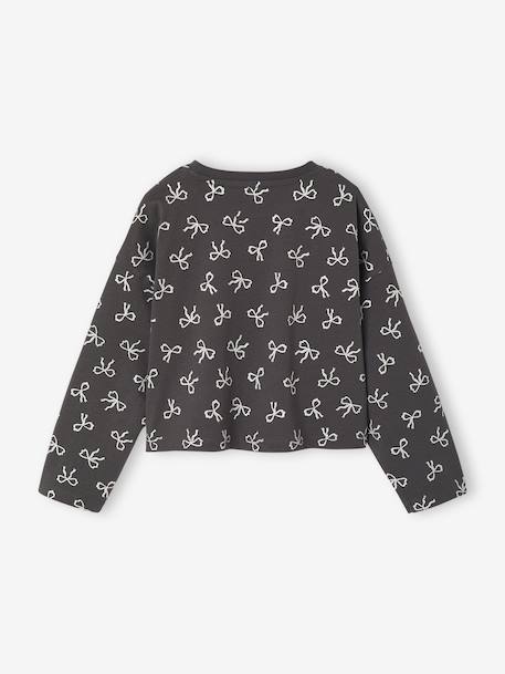 T-shirt crop top voor meisjes met lange mouwen antraciet+ecru - vertbaudet enfant 