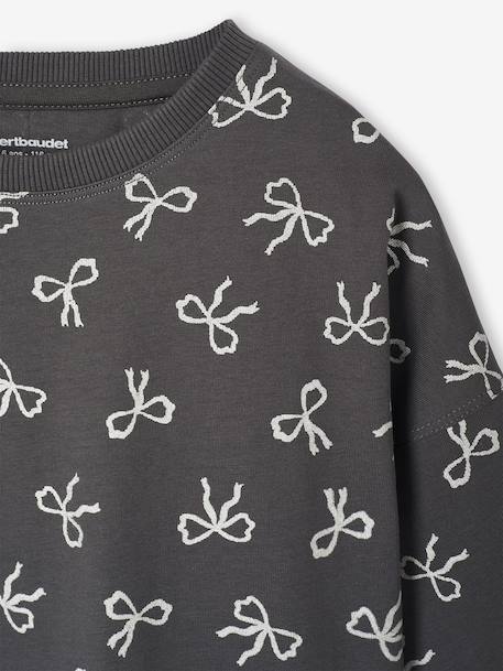 T-shirt crop top voor meisjes met lange mouwen antraciet+ecru - vertbaudet enfant 