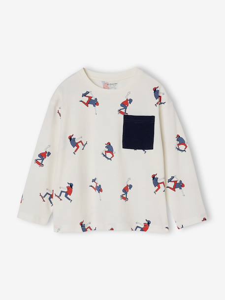 T-shirt met lange mouwen met jongensprint HAPPY LA wit, bedrukt - vertbaudet enfant 