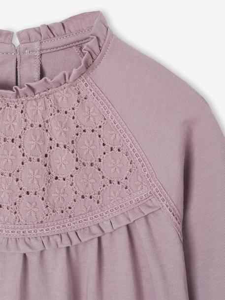 Shirt van Engels borduurwerk voor meisjes bleekblauw+donkergroen+ecru+marineblauw+zachtpaars - vertbaudet enfant 