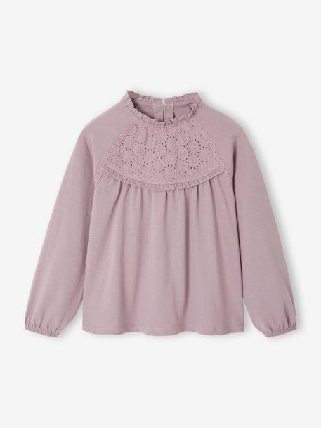 Shirt van Engels borduurwerk voor meisjes bleekblauw+donkergroen+ecru+marineblauw+zachtpaars - vertbaudet enfant 