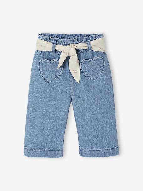 Wijde babyjeans met knoopriem ongewassen denim+stone - vertbaudet enfant 