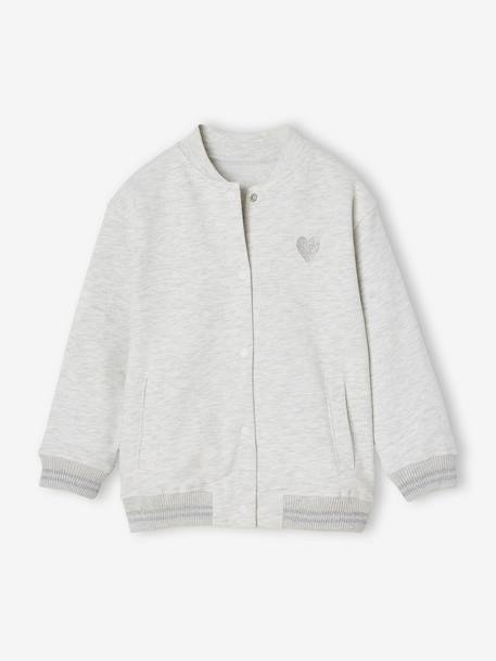 Sweater in bomberlook voor meisjes van fleece beige+gemêleerd grijs+marineblauw - vertbaudet enfant 