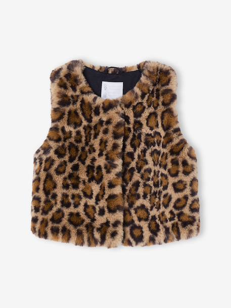 Bodywarmer van imitatiebont meisje bruin, bedrukt+ivoor - vertbaudet enfant 