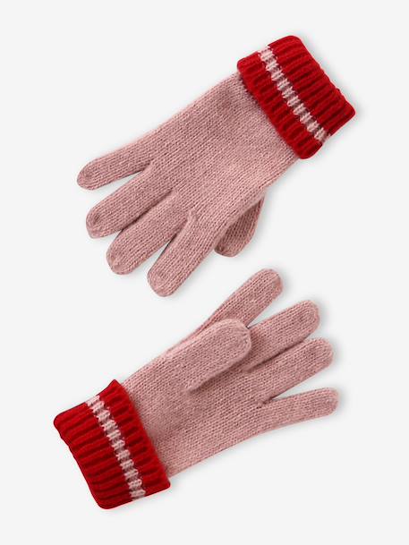 Gestreept set voor meisjes muts + snood + wanten/handschoenen rouge - vertbaudet enfant 