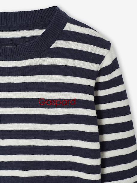 Basic trui met ronde hals en lange mouwen voor jongens blauw, gestreept+marineblauw - vertbaudet enfant 