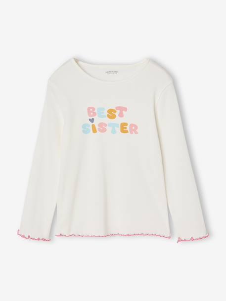 Meisjespyjama van geribd jersey Best Sister ecru - vertbaudet enfant 