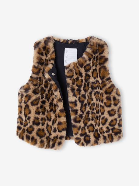 Bodywarmer van imitatiebont meisje bruin, bedrukt+ivoor - vertbaudet enfant 