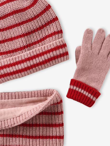 Gestreept set voor meisjes muts + snood + wanten/handschoenen rouge - vertbaudet enfant 