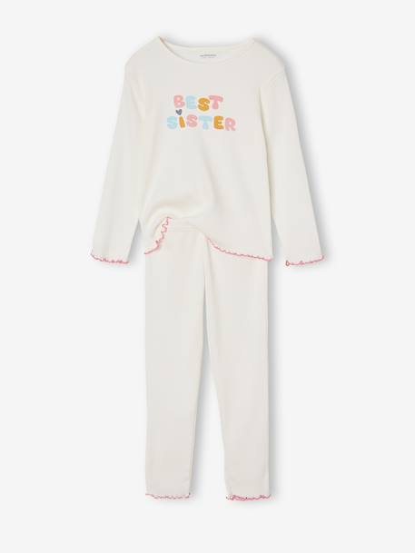 Meisjespyjama van geribd jersey Best Sister ecru - vertbaudet enfant 
