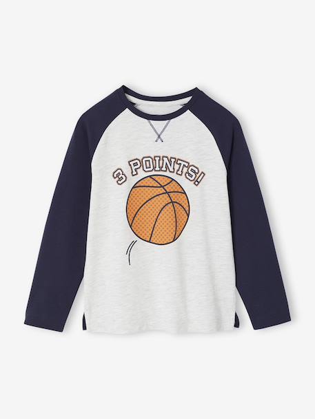 T-shirt met contrasterende lange mouwen voor jongens gemêleerd wit - vertbaudet enfant 