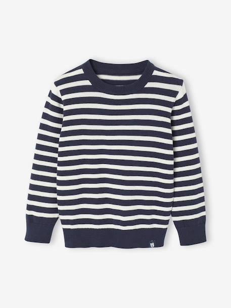 Basic trui met ronde hals en lange mouwen voor jongens blauw, gestreept+marineblauw - vertbaudet enfant 