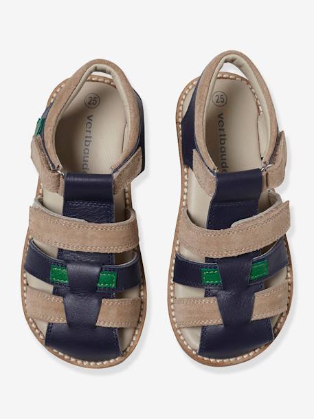 Leren sandalen met klittenband voor jongens ZAND+ZWART - vertbaudet enfant 