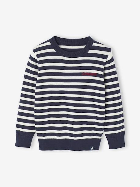 Basic trui met ronde hals en lange mouwen voor jongens blauw, gestreept+marineblauw - vertbaudet enfant 