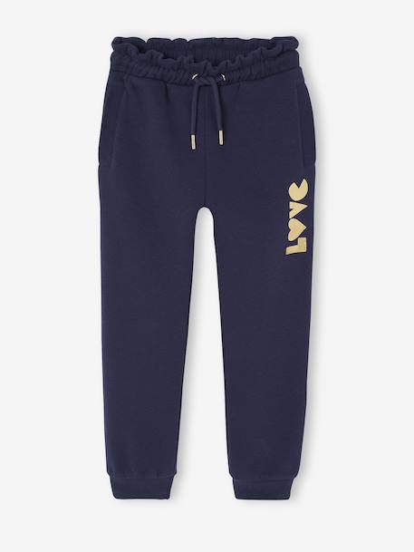 Joggingbroek van fleece met motief op de broekspijp voor meisjes marineblauw+rozen+saliegroen - vertbaudet enfant 
