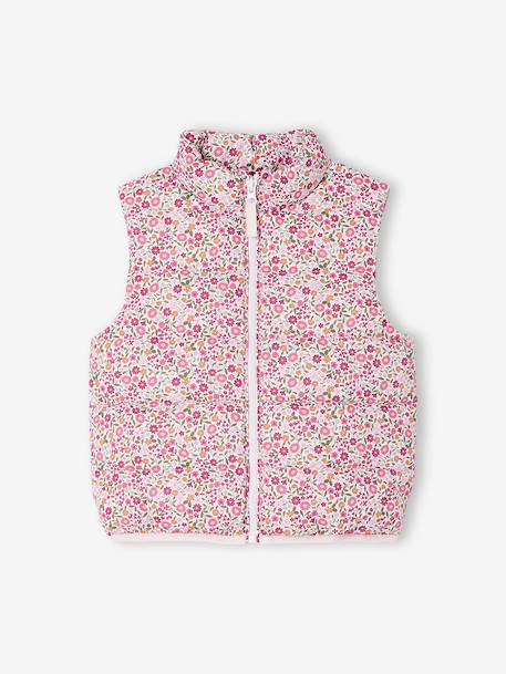 Mouwloos donsjack met bloemenmotieven voor meisjes marineblauw+roze, bedrukt - vertbaudet enfant 