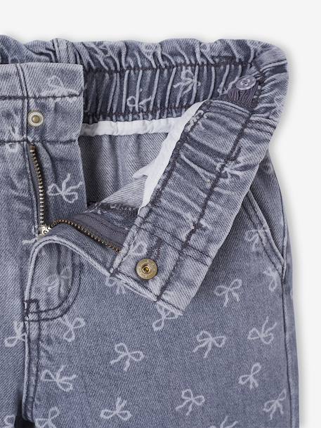 Wijde jeans in paperbagstijl met bloemmotieven voor meisjes denimgrijs+grijs+lichtblauw - vertbaudet enfant 