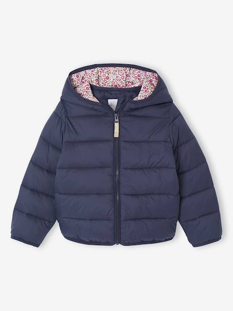 Lichtgewicht donsjas met capuchon voor meisjes groengrijs+lila+marineblauw+pruim+rozen - vertbaudet enfant 