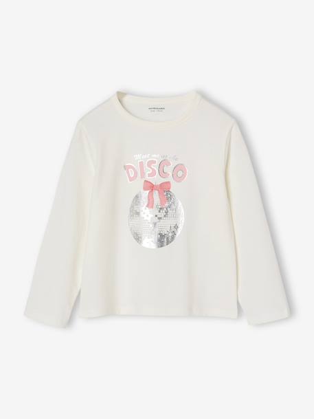 Meisjes-T-shirt met lange mouwen en metallic animatie dennen+wit - vertbaudet enfant 
