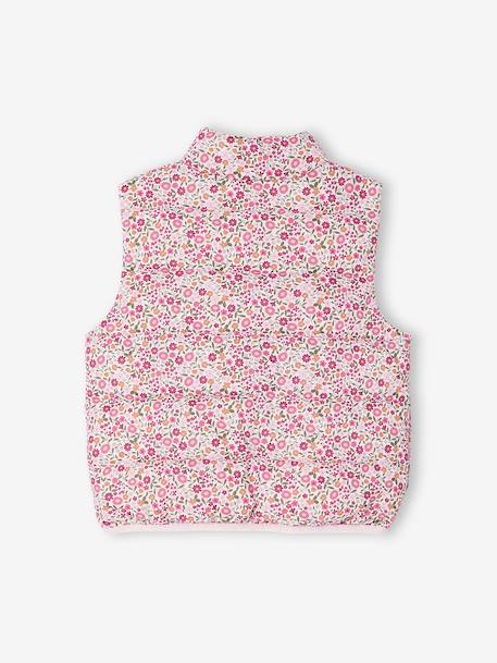 Mouwloos donsjack met bloemenmotieven voor meisjes marineblauw+roze, bedrukt - vertbaudet enfant 