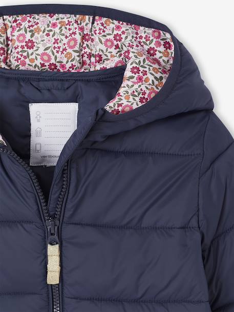 Lichtgewicht donsjas met capuchon voor meisjes groengrijs+lila+marineblauw+pruim+rozen - vertbaudet enfant 