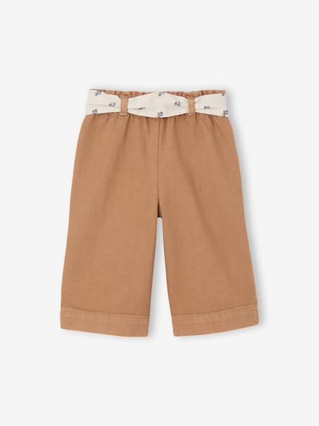 Wijde broek met kleur babymeisje met riem om te strikken beige+donkerpaars+karamel - vertbaudet enfant 
