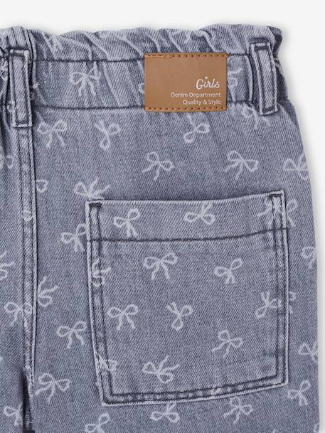 Wijde jeans in paperbagstijl met bloemmotieven voor meisjes denimgrijs+grijs+lichtblauw - vertbaudet enfant 