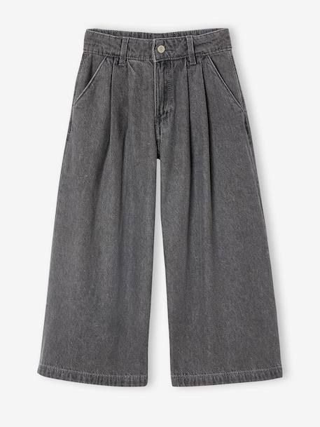 Wijde jeans met plooien voor meisjes denimgrijs+middenblauw - vertbaudet enfant 