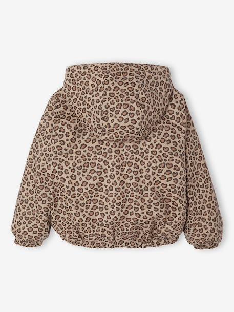 Omkeerbare windjack met capuchon voor meisjes, luipaard/sherpa beige+vanille - vertbaudet enfant 