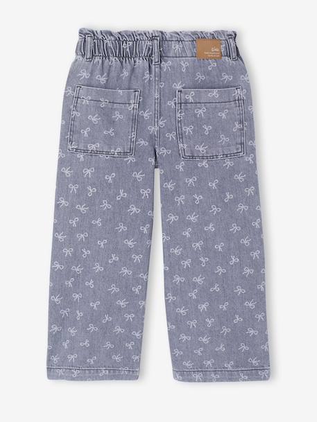 Wijde jeans in paperbagstijl met bloemmotieven voor meisjes denimgrijs+grijs+lichtblauw - vertbaudet enfant 