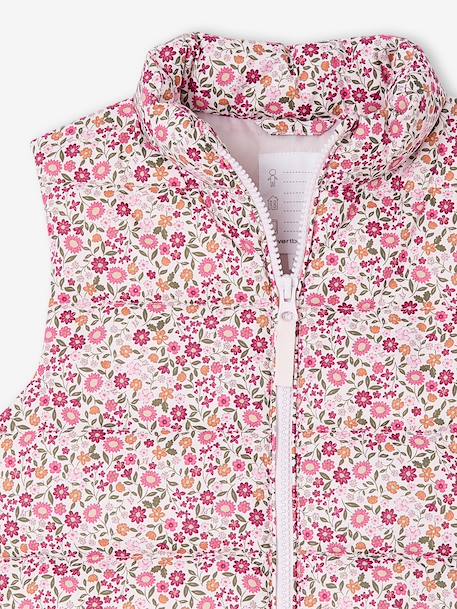 Mouwloos donsjack met bloemenmotieven voor meisjes marineblauw+roze, bedrukt - vertbaudet enfant 