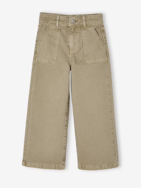 Wijd uitlopende broek voor meisjes medium Morpho groengrijs+kaki+koraal+oudroze - vertbaudet enfant 