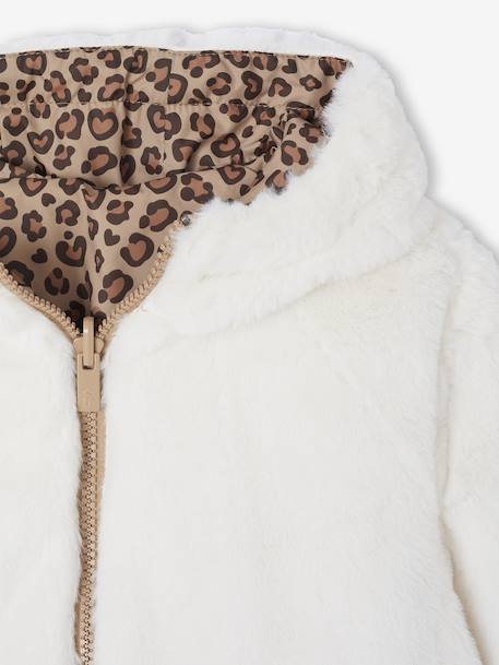 Omkeerbare windjack met capuchon voor meisjes, luipaard/sherpa beige+vanille - vertbaudet enfant 