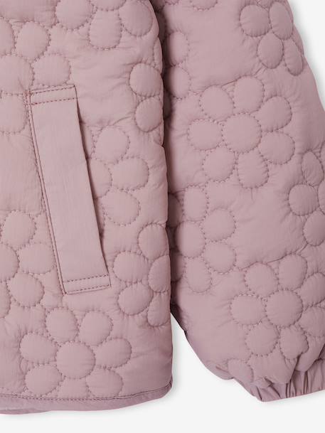 Donsjack met capuchon, lichtgewicht, met bloemen voor meisjes groengrijs+zachtpaars - vertbaudet enfant 