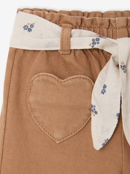 Wijde broek met kleur babymeisje met riem om te strikken beige+donkerpaars+karamel - vertbaudet enfant 