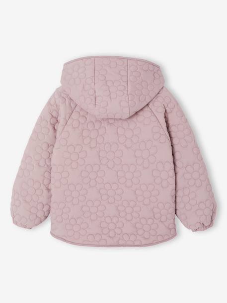 Donsjack met capuchon, lichtgewicht, met bloemen voor meisjes groengrijs+zachtpaars - vertbaudet enfant 