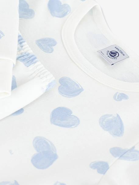Kinderpyjama van fleece met hartjesprint PETIT BATEAU lichtblauw - vertbaudet enfant 