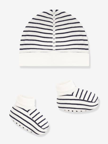 Set muts en sloffen baby gemengd PETIT BATEAU marineblauw+wit - vertbaudet enfant 