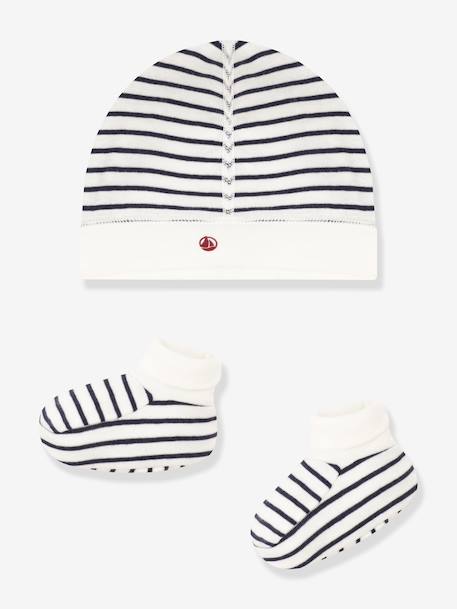Set muts en sloffen baby gemengd PETIT BATEAU marineblauw+wit - vertbaudet enfant 